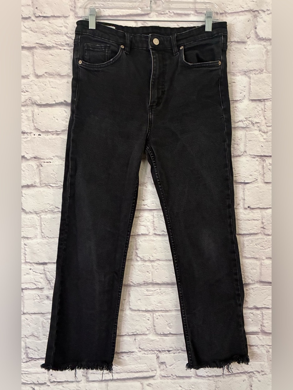 Zara Women’s Black Straight-Leg Jeans - Fringe Cuff - Size 10